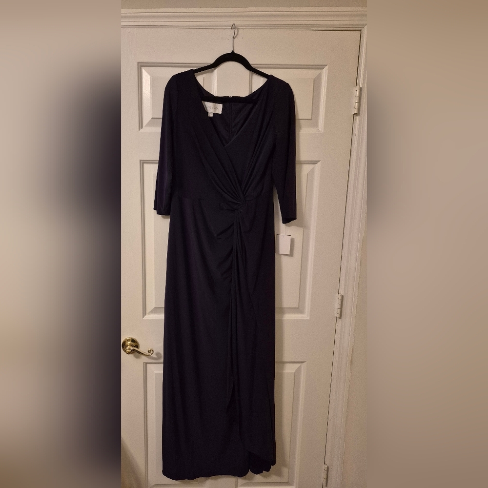 Oleg Cassini Deep Purple Long Sleeve Dress #MotheroftheBride #MardiGras